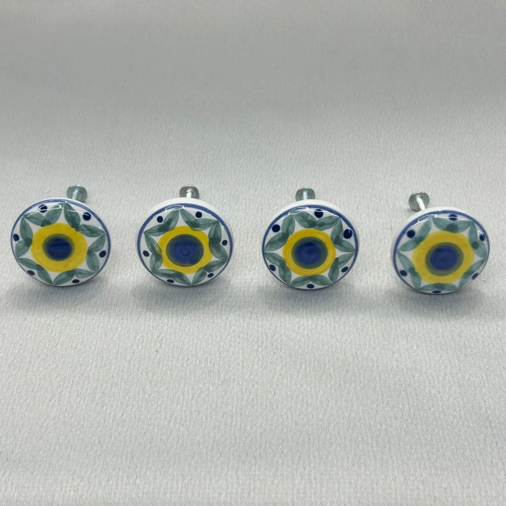 WIlliams Sonoma Marisol Ceramic Cabinet Knobs Set of 4 Yellow Blue Green Italy